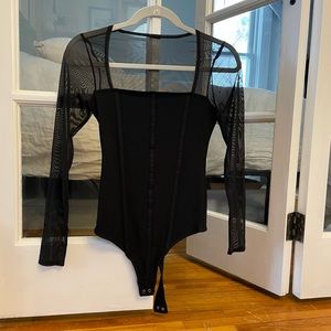 Abercrombie & Fitch Long-Sleeve Mesh Corset Bodysuit